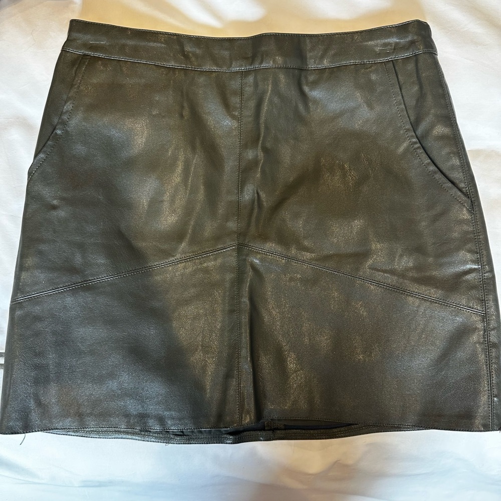 Olive green leather skirt